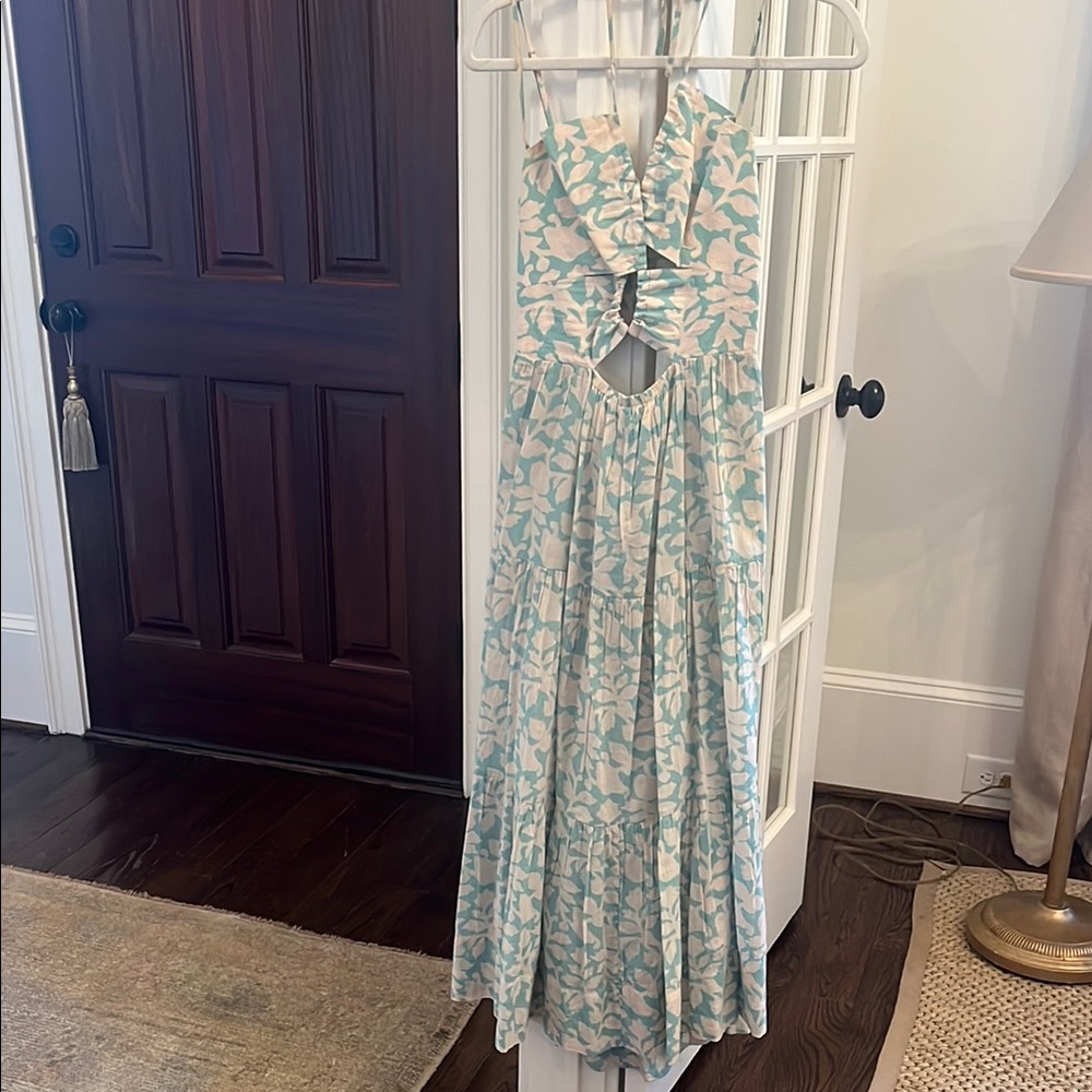 Desert Queen Sage Halter Maxi Dress with Tie Front
